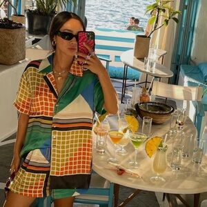 Song of Style Multicolor Geometric Button-Up Top